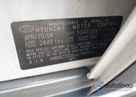 2004 Hyundai Santa Fe Gls из США, поврежденный, VIN KM8SC73D644768003